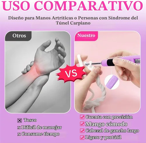 Vista 7 de Juego de Ganchos de Ganchillo con Cuenta Digital, Gancho de Ganchillo Ergonómico con Luz LED y 2 Niveles de Brillo Ajustable, Ganchos de Ganchillo