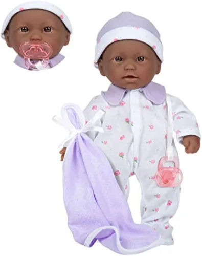 Vista 6 de La Baby Hispanic - Muñeca bebé hispana de cuerpo suave pequeño de 11 pulgadas JC Toys - La Baby Lavable Traje floral rosa extraíble con Mono