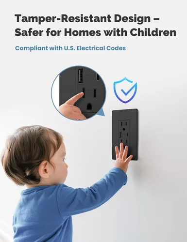 Vista 4 de MOES - Salidas USB (certificadas UL), puertos tipo C y USB-A, carga rápida de 5VDC 4.8A 24W, resistente a manipulaciones, compatible con caja