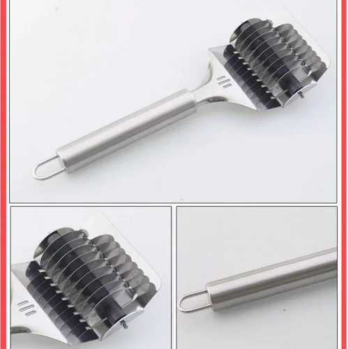 Vista 5 de Cortador de fideos de acero inoxidable y rodillo de celosía, máquina para hacer espaguetis para pasta, cortador de masa de mano, máquina de prensado