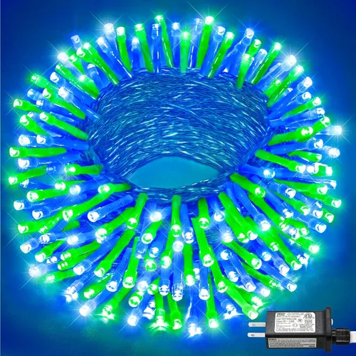 Vista 33 de Tira de luces rojas, blancas y azules, 66 pies, 200 luces LED para el 4 de julio, impermeables, con 8 modos, tira de luces conectables al aire libre