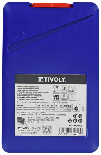Vista 2 de TIVOLY - Juego de 19 brocas metálicas FURIUS de alto rendimiento HSS Ø1 a 0.394 in en incrementos de 0.020 in - Perforación rápida en acero