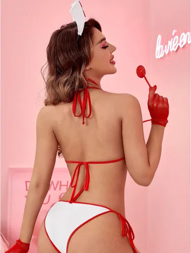 Vista 5 de JasmyGirls Lencería para cosplay, disfraz de enfermera sexy, traje de sirvienta, bikini de anime travieso, conjunto de brasier para juego de roles