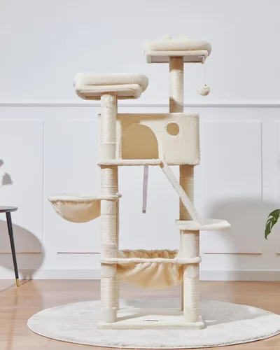 Vista 9 de Taoqimiao Árbol para gatos de 57.5 pulgadas, torre para gatos de interior para adultos, condominio extragrande para gatos, 8 postes rascadores