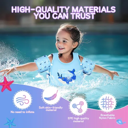 Vista 3 de Chaleco de natación para niños pequeños, flotadores para niños de 20 a 66 libras, chaleco de natación para niños pequeños que aprenden a nadar, Azul