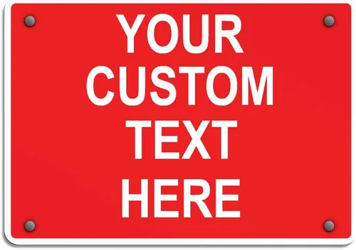 Vista 16 de Letrero de metal resistente a la intemperie de aluminio, varios tamaños, texto personalizado aquí, blanco y negro, regulación de tráfico, letreros