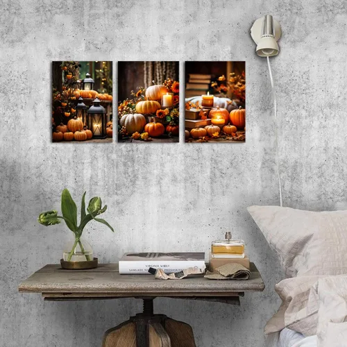 Vista 6 de Arte de pared de calabaza de granja, decoración de pared de otoño para cocina, comedor, decoración rústica de Halloween, impresiones en lienzo
