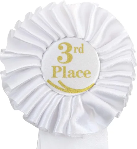 Vista 3 de Treasure Gurus 3er Tercer Lugar Deluxe Roseta Cinta Blanca Premium Clase Escolar Deportes Mención Honorífica Premio
