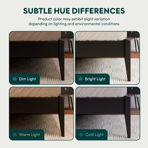 Vista 5 de Bme Dinkee - Marco de cama de plataforma Queen de madera de 15 pulgadas, marco de cama de madera maciza, estilo moderno y minimalista, soporte de 12