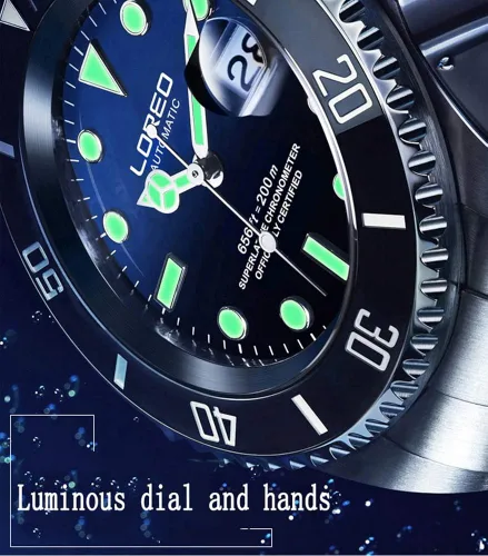 Vista 6 de LOREO Reloj automático para hombre de acero inoxidable, bisel giratorio de cristal de zafiro militar, para hombre