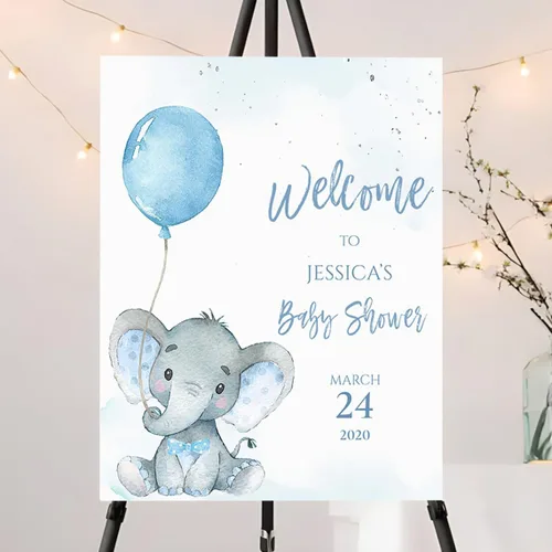 Vista 23 de Señal de Bienvenida Personalizada para Baby Shower de Niño, Señal de Baby Shower Niño, Decoraciones de Baby Shower Azul Boho de Oso Sol, Aquí Viene