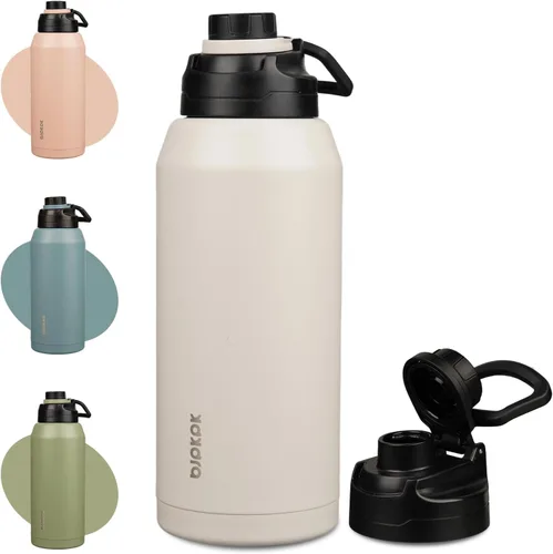 Vista 10 de BJPKPK Botella de agua aislada de 36 onzas, botellas de acero inoxidable con tapa de boquilla a prueba de fugas, jarra de agua grande de boca ancha