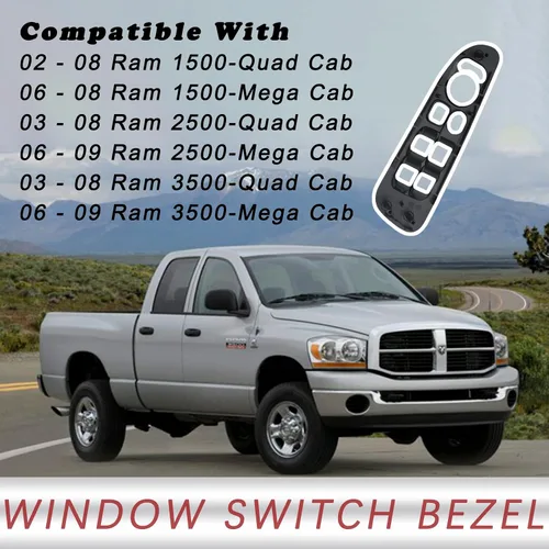 Vista 3 de Bisel del interruptor de ventana de puerta Gray Master Power del lado delantero del conductor para Dodge Ram 1500 2500 3500 Quad Cab 2002-2008