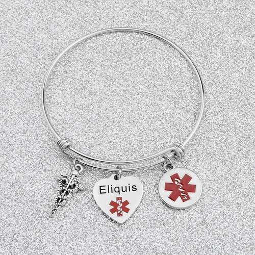 Vista 4 de KEYCHIN Pulsera de acero de grado quirúrgico con alerta médica para hombres y mujeres, epilepsiaanticoagulante de la sangre SOS pulseras médicas