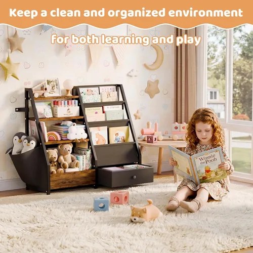Vista 5 de HAVLOTII Estantería para niños y almacenamiento de juguetes, estante para libros para habitaciones de niños, estantería para bebés para guardería