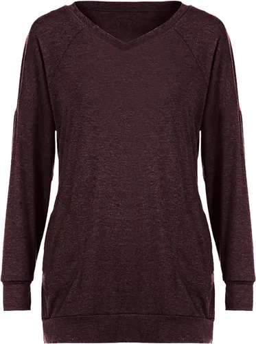 Vista 5 de Aymnlox Plus Size Pullovers for Women Casual Basic Long Sleeves Blouse Solid V Neck Sweatshirts with Pockets