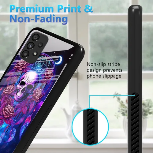 Vista 4 de Funda para Samsung Galaxy A32 5G con protector de pantalla, parte trasera de vidrio templado + TPU de silicona suave que absorbe los golpes, funda