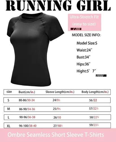 Vista 7 de RUNNING GIRL Camisas de entrenamiento sin costuras para mujer, camisetas de manga corta con cuello redondo, camisetas de yoga elásticas