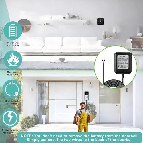 Vista 3 de Adaptador de corriente de timbre de 24 voltios - Adaptador de cable C de 16.4 pies, transformador de timbre compatible con Ring, Nest Hello, Wyze