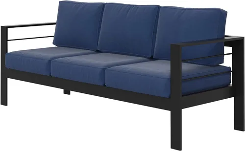 Vista 19 de Solaste Sofá de aluminio para patio con mesa auxiliar, juego de 3 muebles de patio con cojines, sofá de exterior para todo tipo de clima