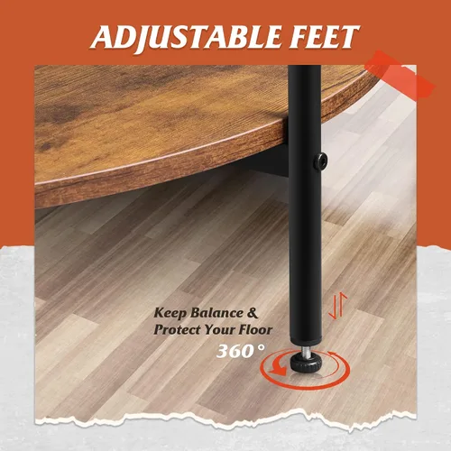 Vista 7 de WLIVE - Mesa de centro redonda, mesa de café pequeña de 32.6" con estante de almacenamiento, mesa de centro de madera de 2 niveles para sala