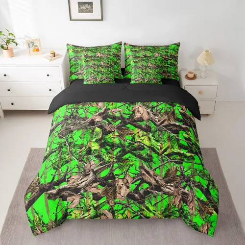 Vista 36 de Feelyou Juego de edredón botancial de camuflaje con bandera estadounidense Negro Marrón Oscuro