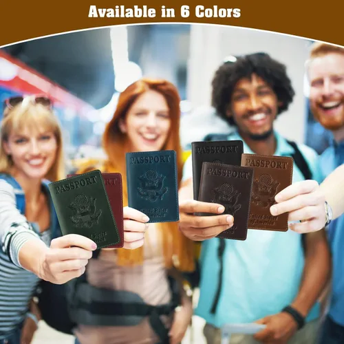 Vista 7 de Jack&Chris Funda de cuero para pasaporte, funda de viaje para hombres y mujeres, Marrón1, Casual