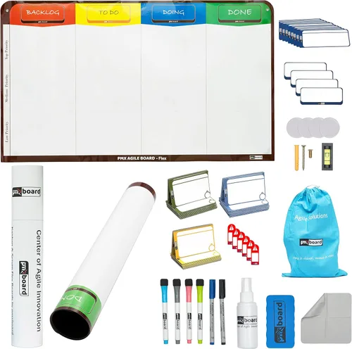 Vista 11 de Tablero Kanban magnético de 3 columnas, kit de pizarra blanca flexible Scrum, kit ágil, 47 tarjetas Kanban magnéticas, juego de tarjetas Scrum.
