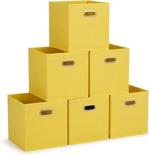 Vista 15 de Household Essentials Cubos de Almacenamiento de Tela Plegables Paquete de 6 – 11x11x11 Contenedores No Tejidos Apilables con Lados de Cartón