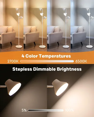 Vista 5 de SIBRILLE - Lámpara de pie LED, lámpara de pie moderna de 36W con control remoto y táctil, 4 temperaturas de color, lámpara de pie con 3 luces