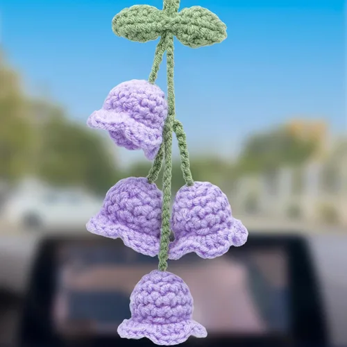 Vista 29 de Accesorios para colgar espejos de automóvil, colgante de flor de lirio tejido hecho a mano, bonita decoración colgante de ganchillo para espejo