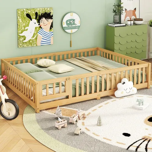 Vista 22 de Marco de cama Montessori de tamaño individual con rejillas, puerta y valla Valla Espresso