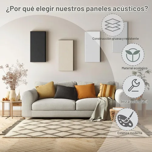 Vista 5 de Paquete de 4 paneles acústicos de núcleo de alta densidad con cubierta de tela, 24 x 12 x 2 pulgadas, paneles de pared autoadhesivos insonorizados