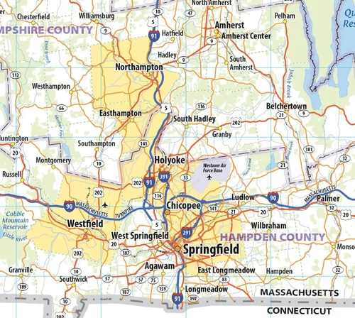 Vista 8 de Mapa de pared laminado de Massachusetts (36 pulgadas de ancho x 23 pulgadas de alto)