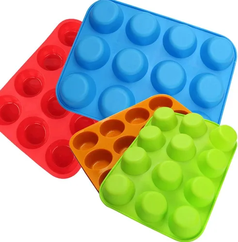 Vista 4 de Qtopun Mini molde de silicona para magdalenas, 4 unidades de 24 tazas de molde de silicona para hornear, moldes de silicona para magdalenas