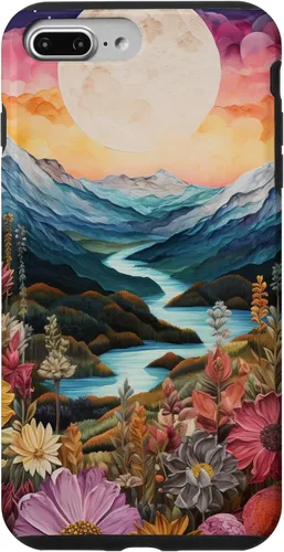 Vista 12 de Boho Chic Floral Moon Mountain Landscape Cute Pastel Design Case for iPhone 17