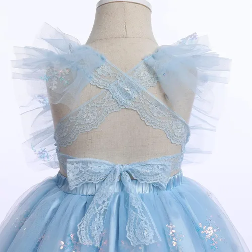 Vista 4 de Vestido para sesión de fotos de fiesta de cumpleaños con espalda descubierta para bebé, niña, mariposa, fresa, volantes, princesa, pastel, fiesta