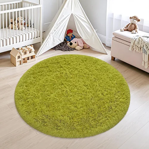 Vista 29 de Alfombra circular pequeña para dormitorio, 2 x 2 pies, color azul, para decoración de habitación de niños, redonda esponjosa para guardería