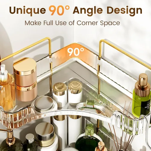 Vista 4 de Organizador de esquina para encimera de baño, organizador de baño de 2 niveles y encimera de almacenamiento con ganchos, cuidado de la piel