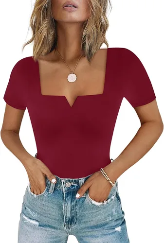 Vista 30 de Chunpin Body de manga larga para mujer, cuello cuadrado, muesca, cuello en V, traje de cuerpo de doble forro para salir, trajes de tanga Slim Fit