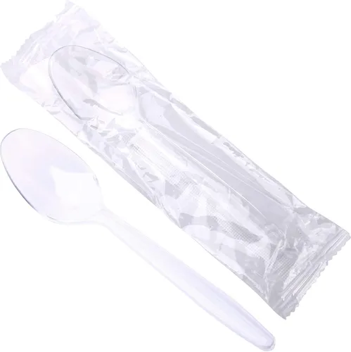 Vista 7 de Cucharas de plástico envueltas individualmente, 100 cucharas desechables resistentes a granel, ideales para fiestas, restaurantes, viajes y comida
