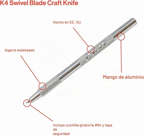 Vista 5 de Excel Blades Cuchillo giratorio K4 con hoja giratoria #64, cuchillo afilado de aluminio ligero, tallado, suministros de manualidades, herramienta