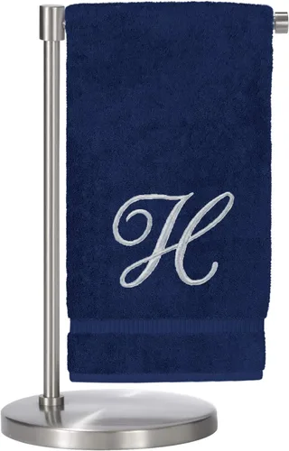 Vista 22 de Script R - Toalla de baño con monograma, regalo personalizado, 27 x 54 pulgadas, juego de 1 toalla bordada con texto dorado, 100% algodón turco Navy