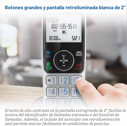 Vista 7 de VTECH VS112-3 DECT 6.0 - Teléfono inalámbrico Bluetooth 3 para el hogar con contestador, bloqueo de llamadas, identificador de llamadas Plateado