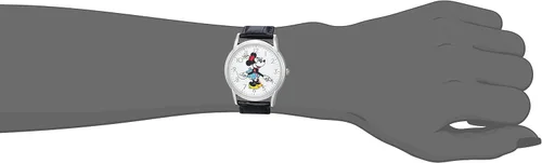Vista 2 de Disney Minnie Mouse - Reloj clásico con correa de cuero de cuarzo para adultos, manos articuladas, analógico, Negro