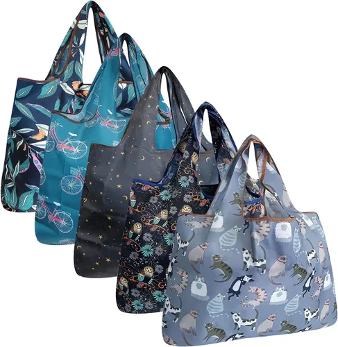 Vista 12 de allydrew Bolsas grandes plegables de nailon reutilizables para comestibles, paquete de 5