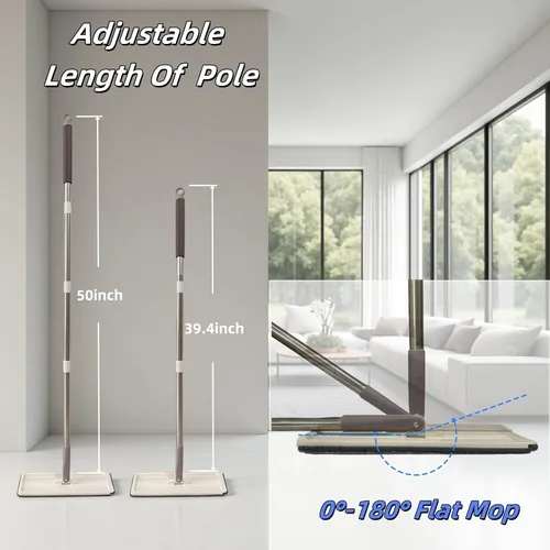 Vista 2 de Juego de trapeador plano y cubo con escurridor para limpieza de pisos, separa el agua sucia y limpia, trapeador limpiador de pared, 4 almohadillas