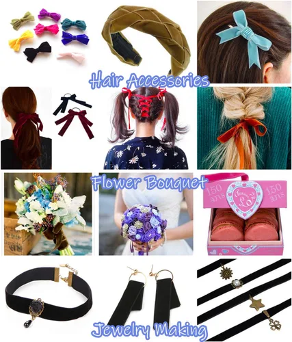 Vista 4 de Cinta de terciopelo negro de 50 yardas de 3/8 pulgadas, cinta vintage para envolver regalos, cintas para manualidades, cinta fina, adornos de tela