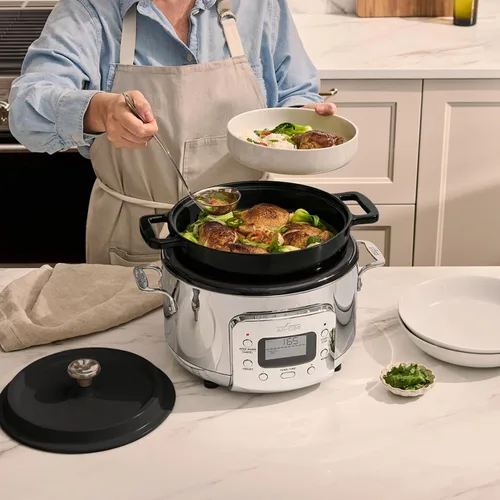 Vista 9 de All-Clad Olla de cocción lenta eléctrica 7 en 1 de 5 cuartos de galón con acero inoxidable y hierro fundido, 1200 W - Olla esmaltada negra