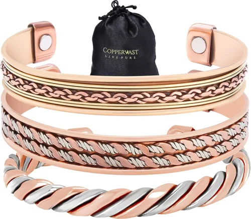 Vista 17 de Pulseras de cobre para hombres y mujeres Juego de 3 con caja de regalo Hecho a mano 100% cobre Regalo para mujeres y hombres